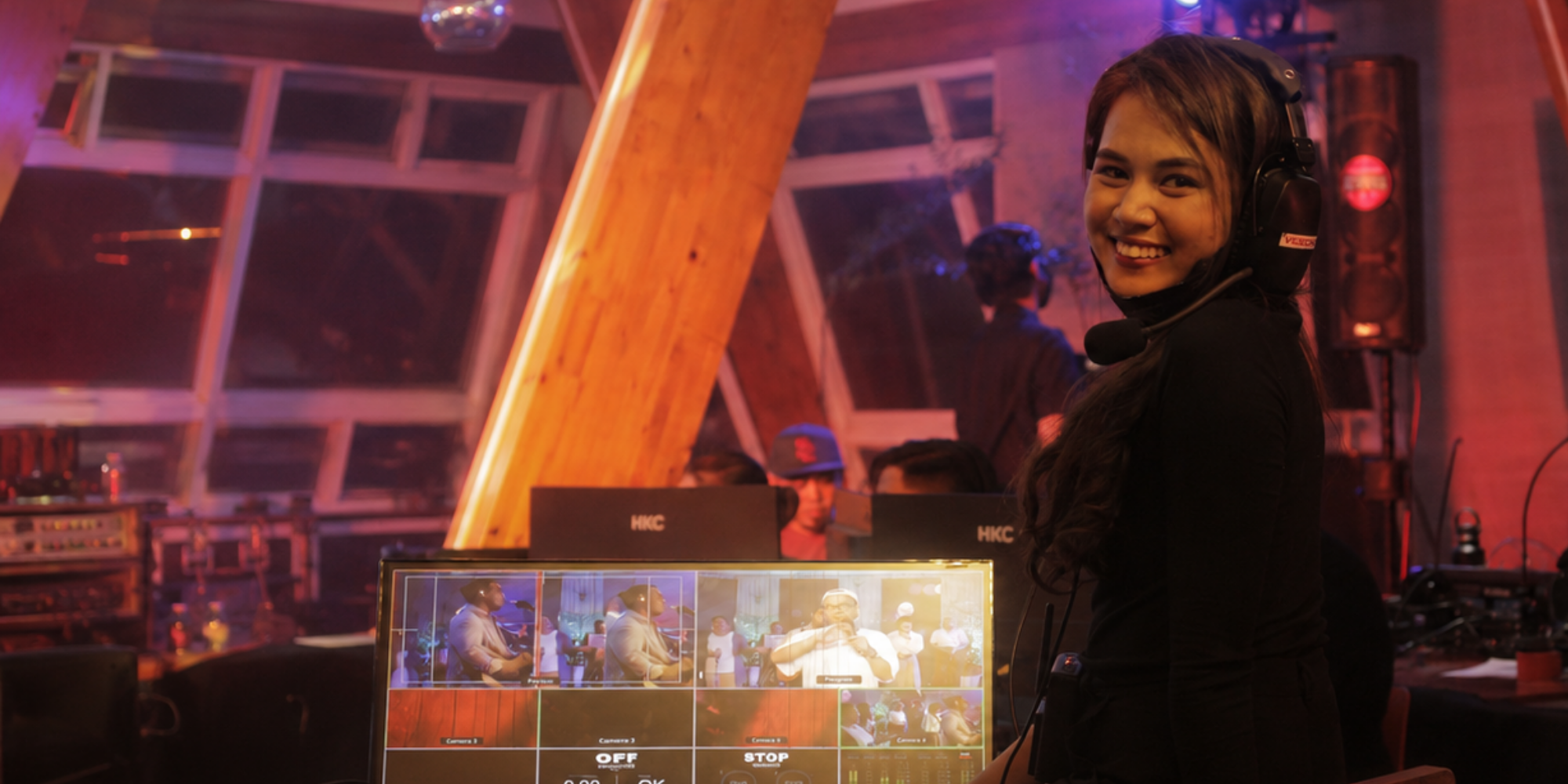 Event production technician coordinating a live program