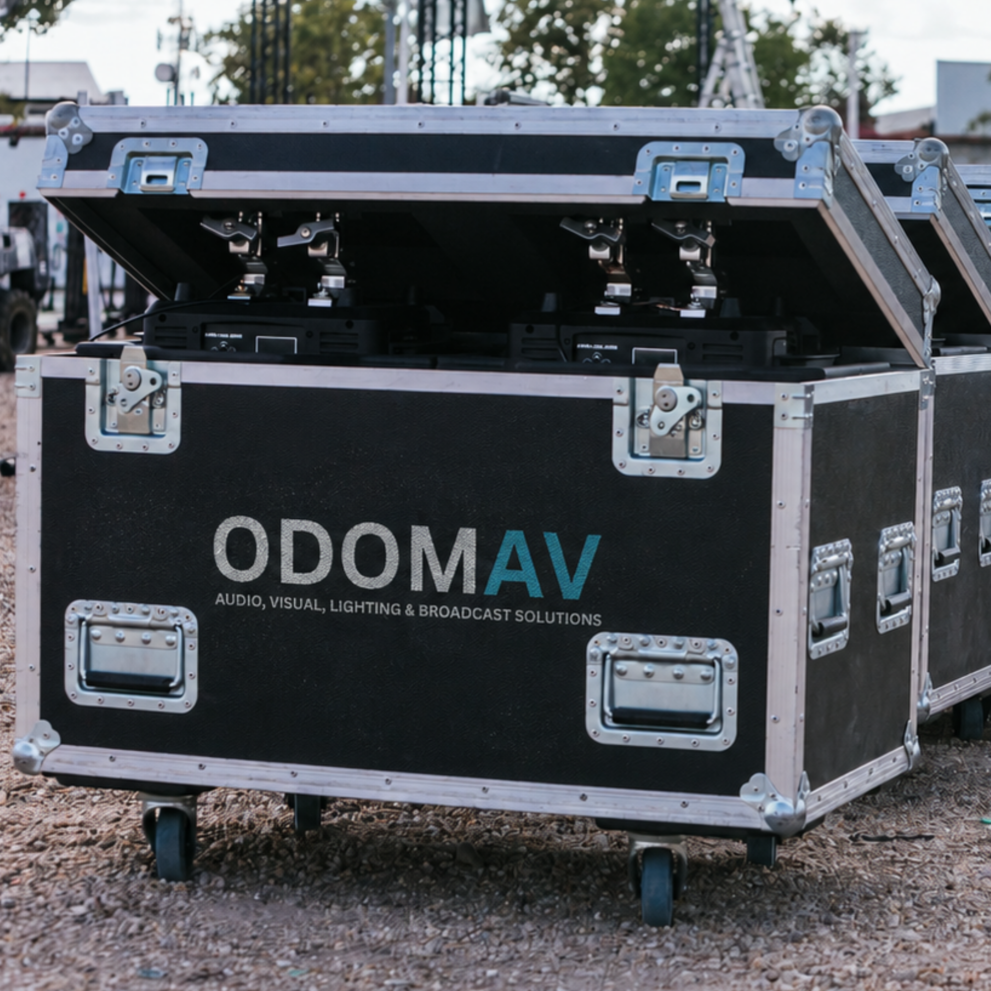 Professional Odom Audio Visual equipment prepared in road cases