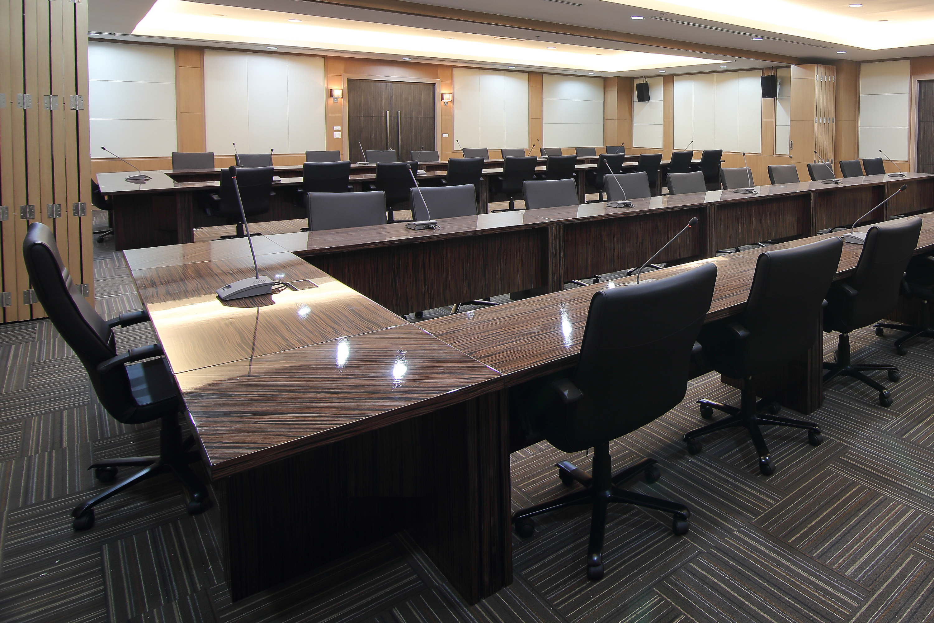 Modern conference room with an integrated audiovisual system