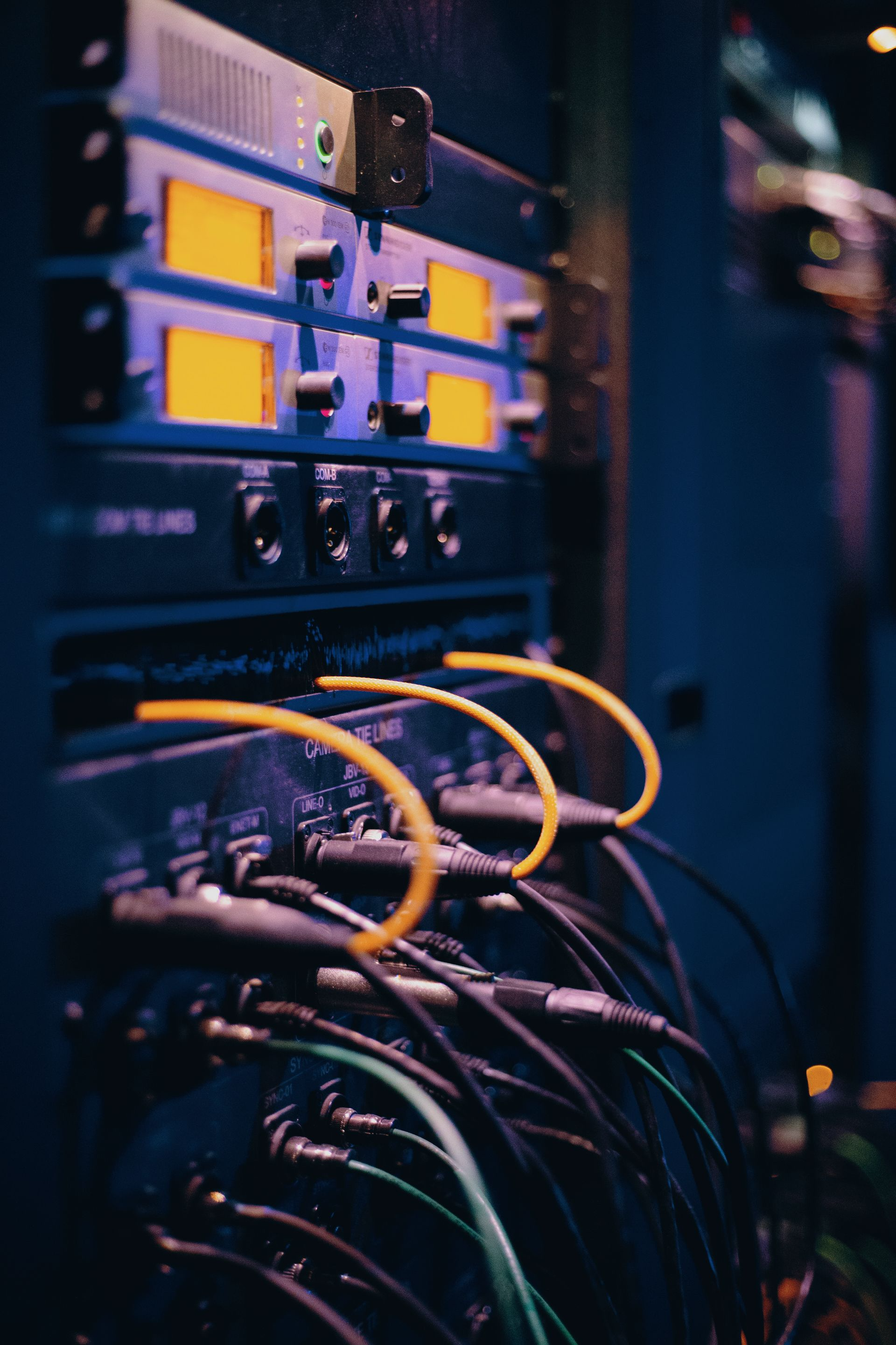 Professionally installed and configured audiovisual equipment rack