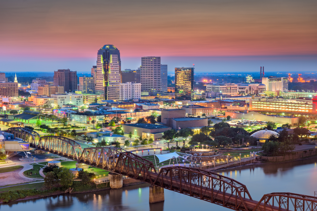 Louisiana city and waterfront landscape