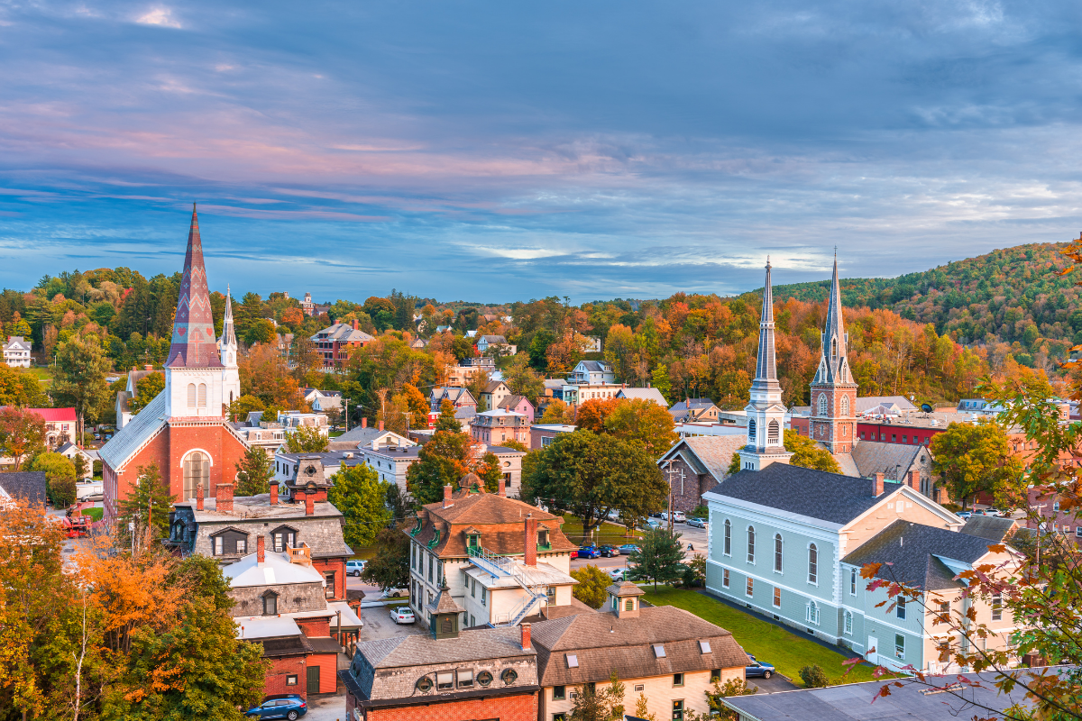 Vermont village and mountain landscape